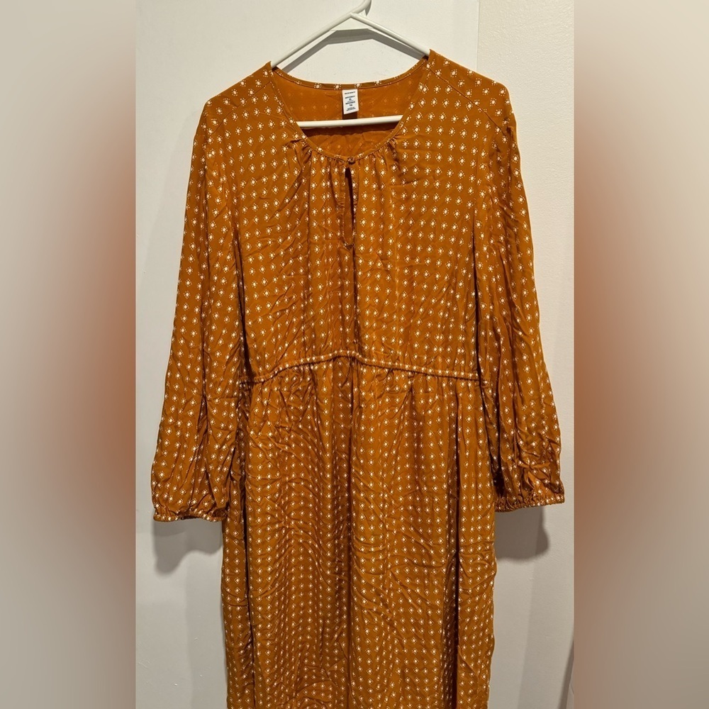 NEW Old Navy Maternity keyhole dress tunic mustard sun print flowy babydoll XL